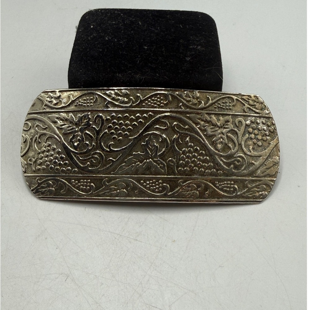 Vintage Philips Silver Tone Embossed Grape Vine Leaf Hair Barrette Clip